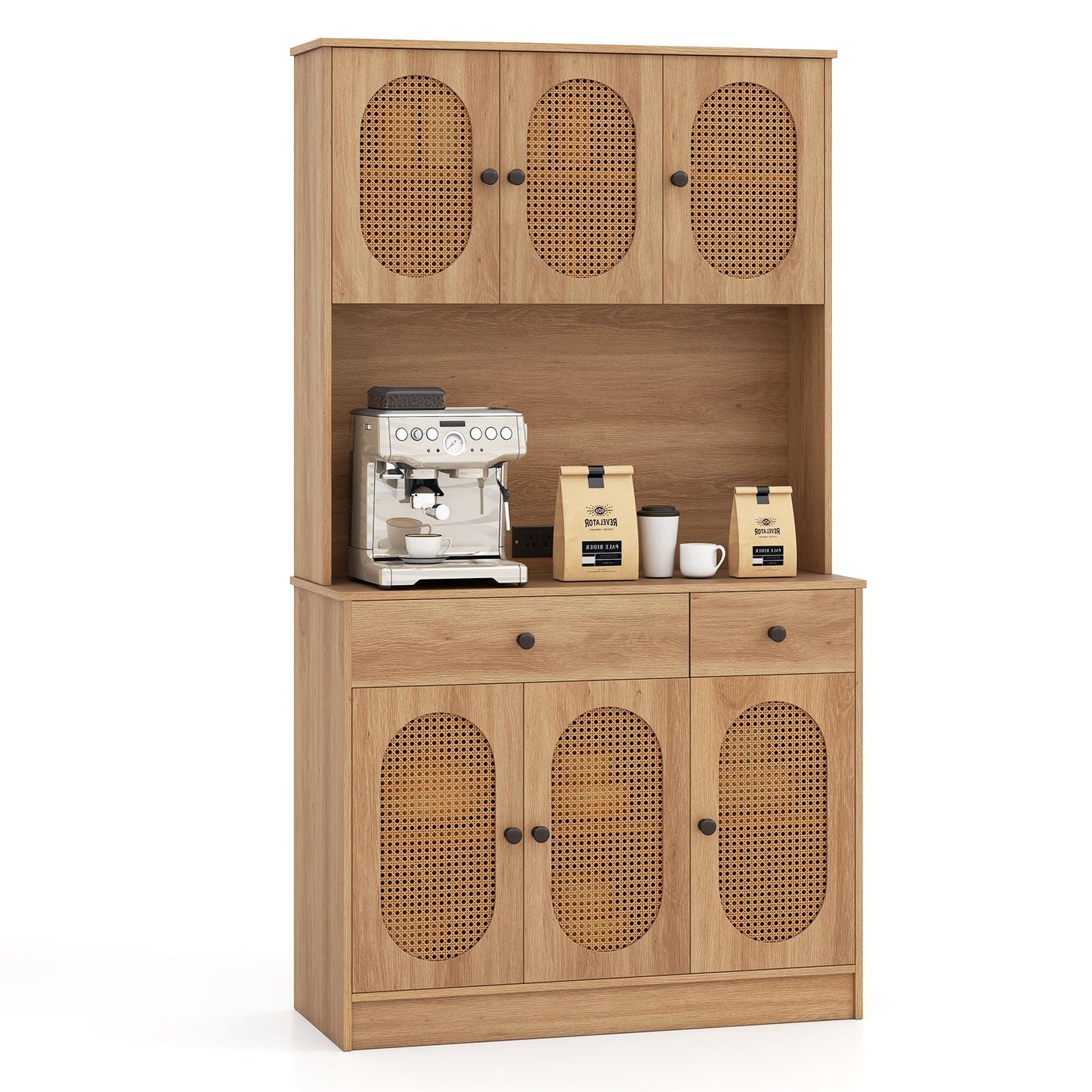 71 Inches Pantry Cabinet with Hutch and Charging Station-Natural