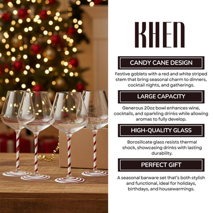 Red White Candy Cane Wine Glasses and Stripes