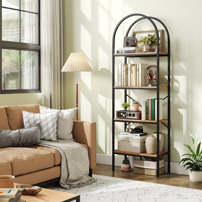 4-Tier arched bookcase with black metal frame and wood shelves, 71in tall, DirectDeals on Tampa Home & Garden Store