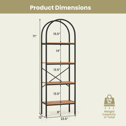 4-Tier Arched Bookcase with metal frame by DirectDeals, natural wood shelves 71 in tall on Tampa Home & Garden Store