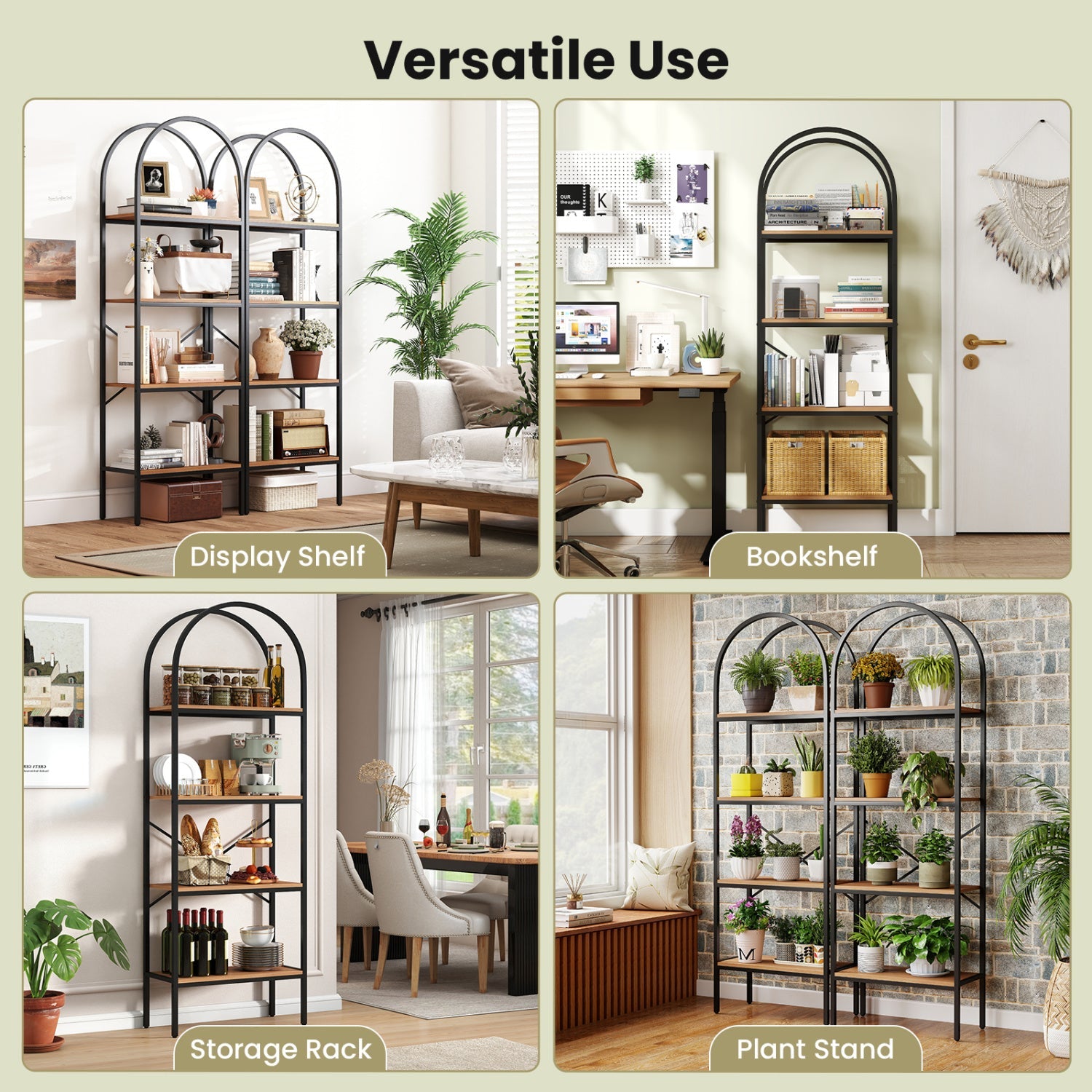 4-Tier Arched Bookcase with Metal Frame black 71 tall DirectDeals versatile display shelf on Tampa Home & Garden Store