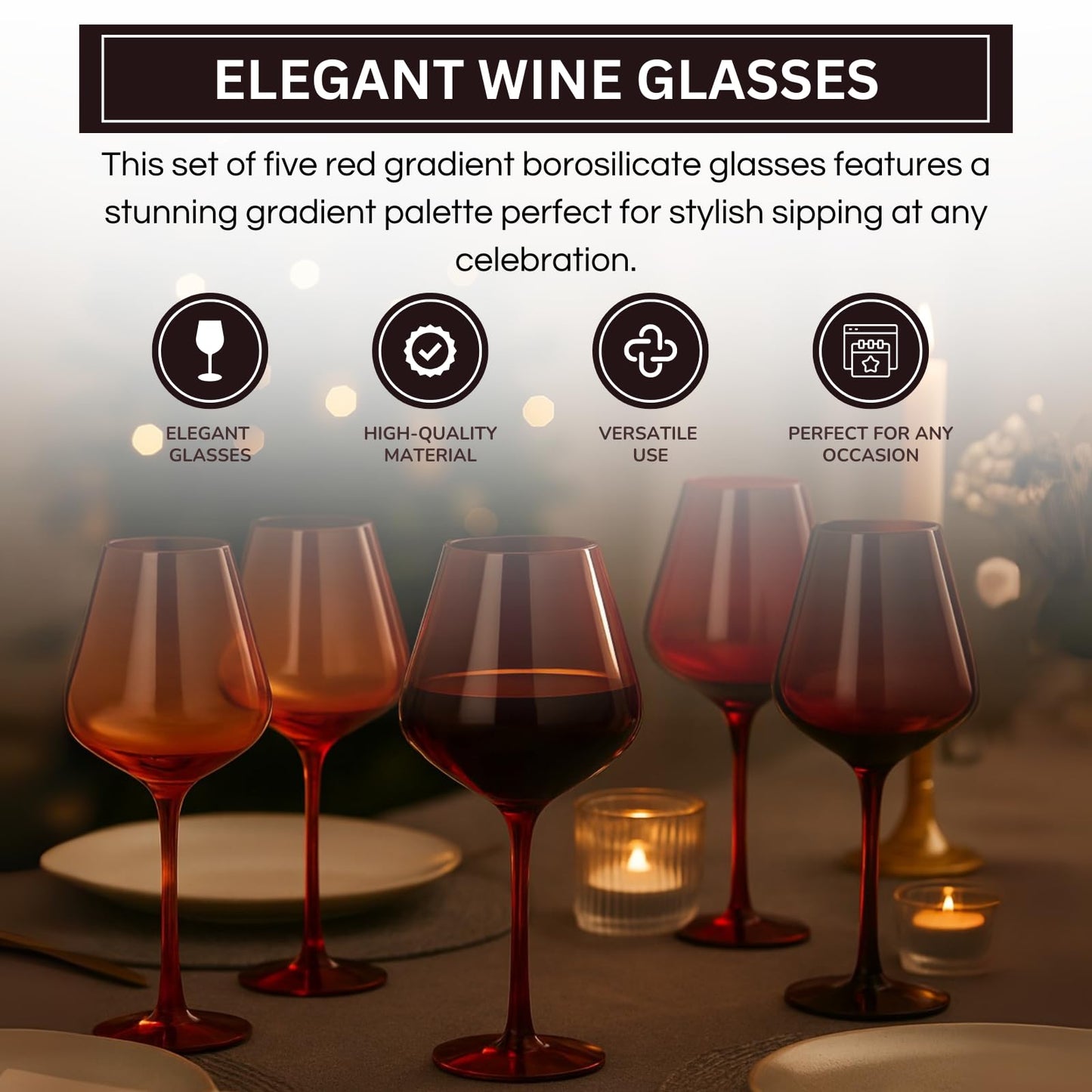 Large Khen Set of 5 Gradient Wine Glasses