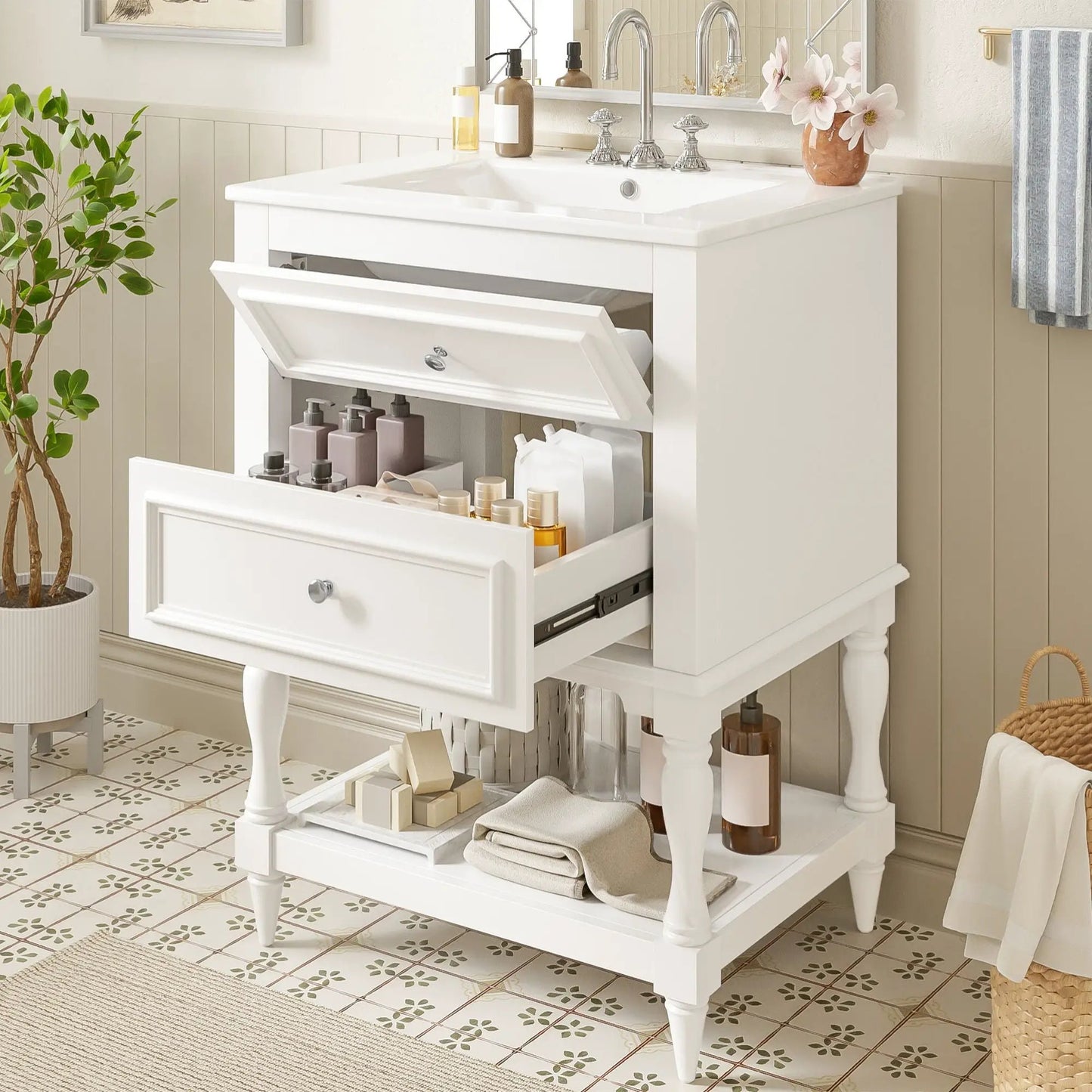 Bathroom Vanity Sink and Two Drawers Storage