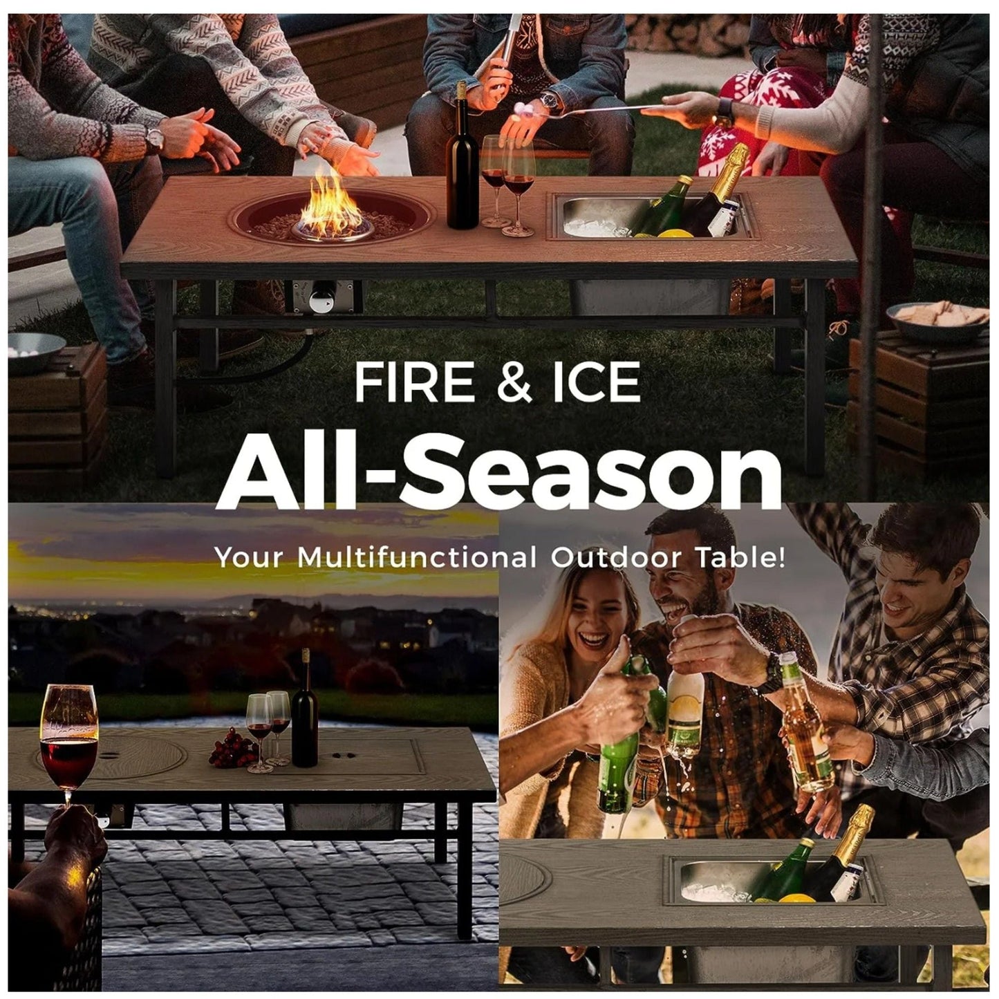 Outdoor Propane Fire Pit and Ice Bucket Table