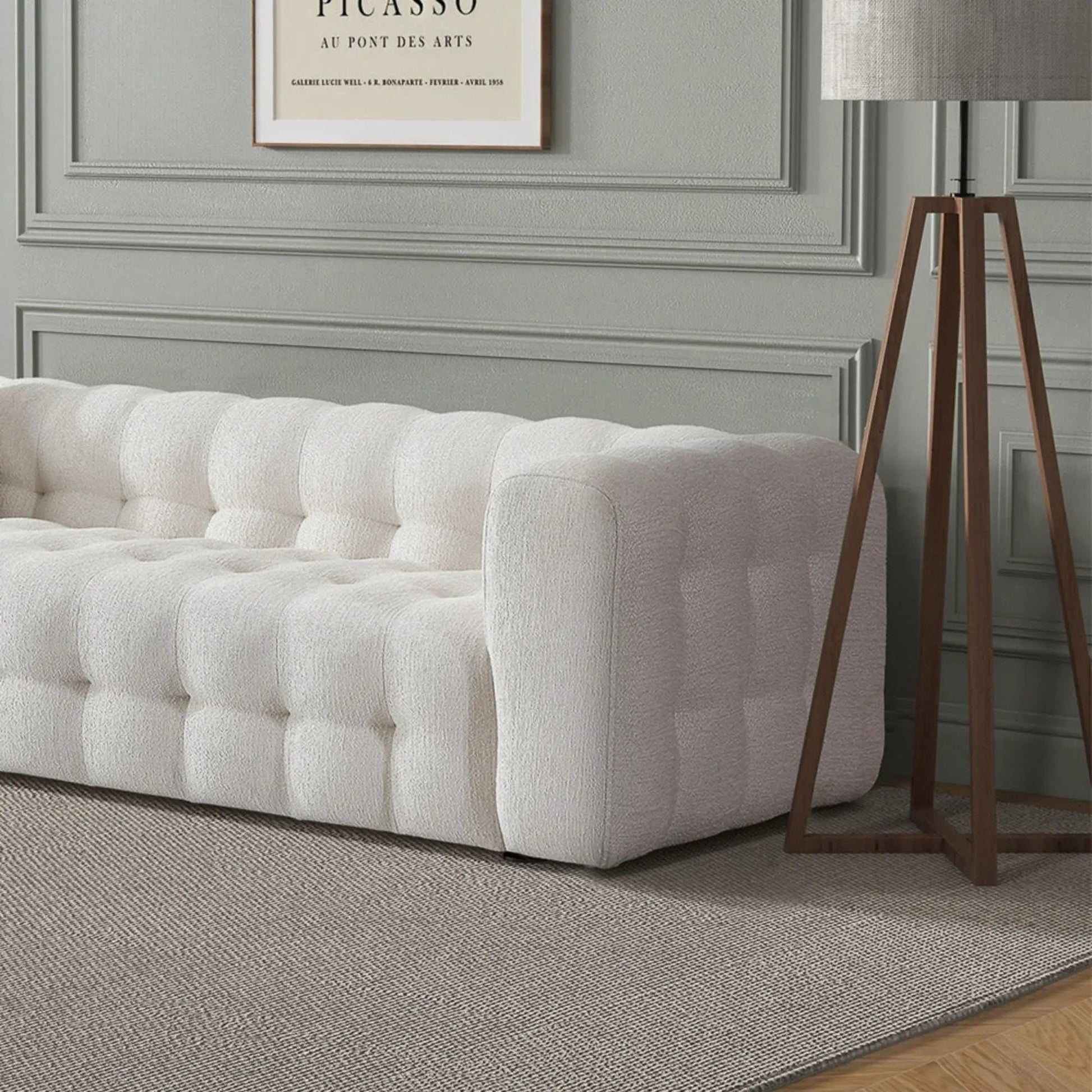 Eden Modern Tufted Chesterfield Sofa, cream fabric, stationary sofa by Unique Piece Furniture on Tampa Home & Garden Store