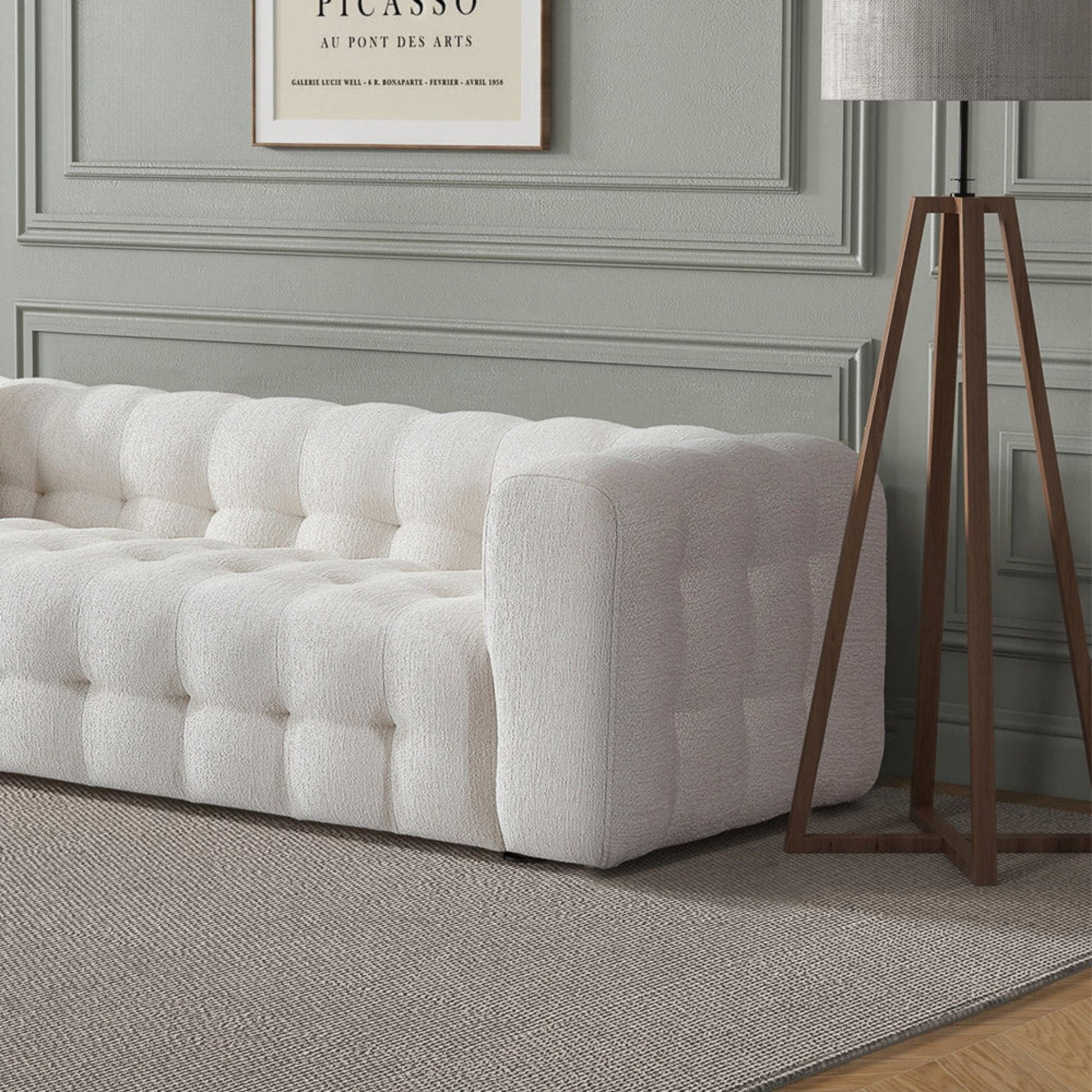 Eden modern tufted Chesterfield sofa in light gray fabric upholstery by HouseOfZazla on Tampa Home & Garden Store