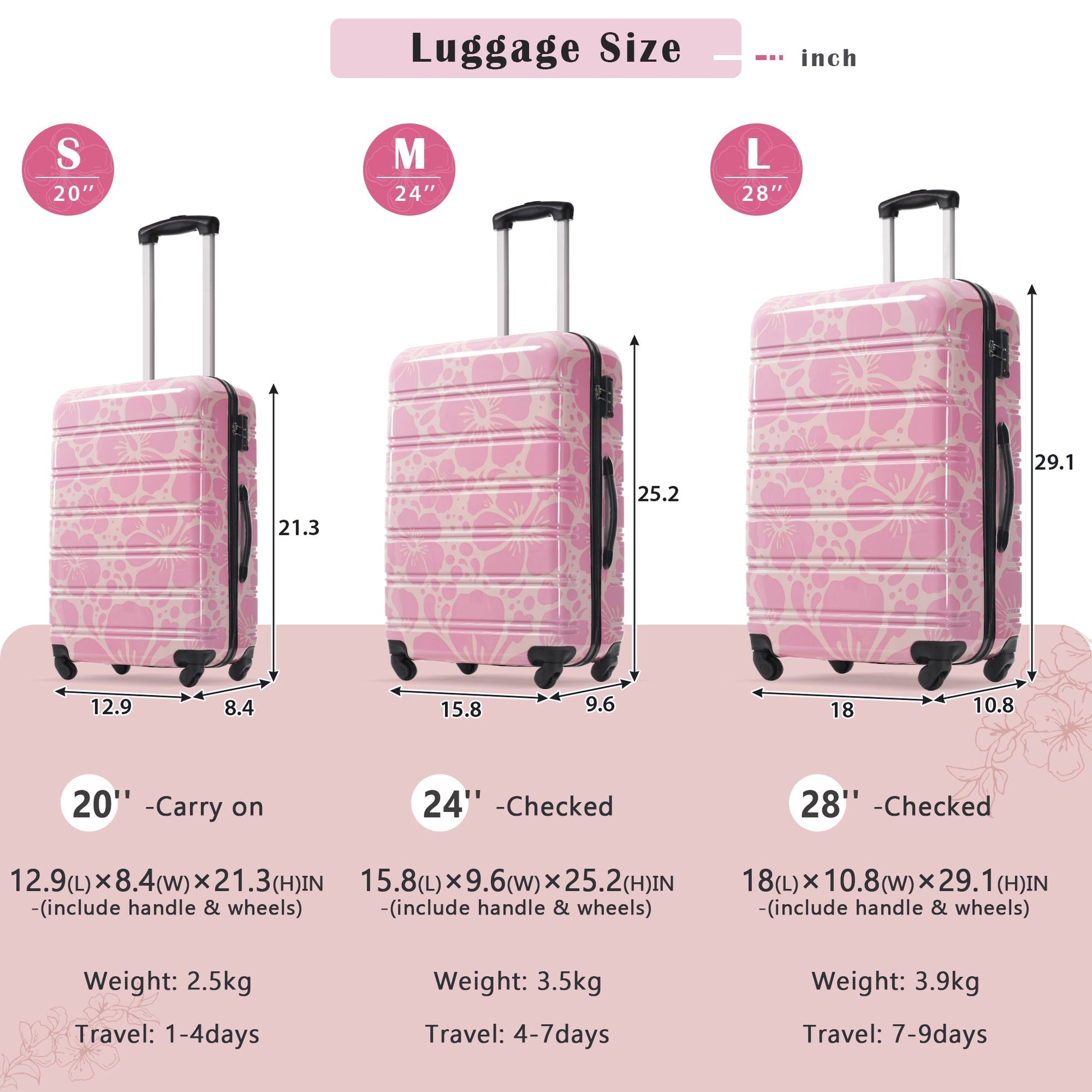 Hardshell Luggage Set 3-Piece Spinner with TSA Lock pink floral by HouseOfZazla on Tampa Home & Garden Store