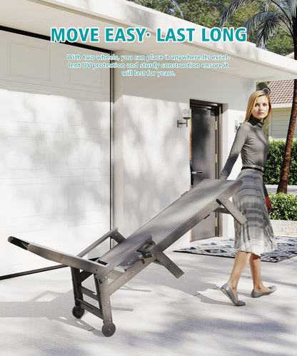 Outdoor HDPE Reclining Chaise Lounge with Wheels