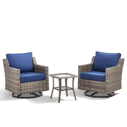 Swivel outdoor chairs set of 2 with glass-top side table wicker blue cushions HouseOfZazla on Tampa Home & Garden Store