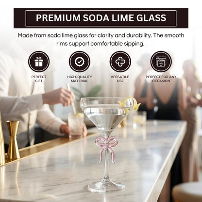 Single Clear Martini Glass with a Pink Bow