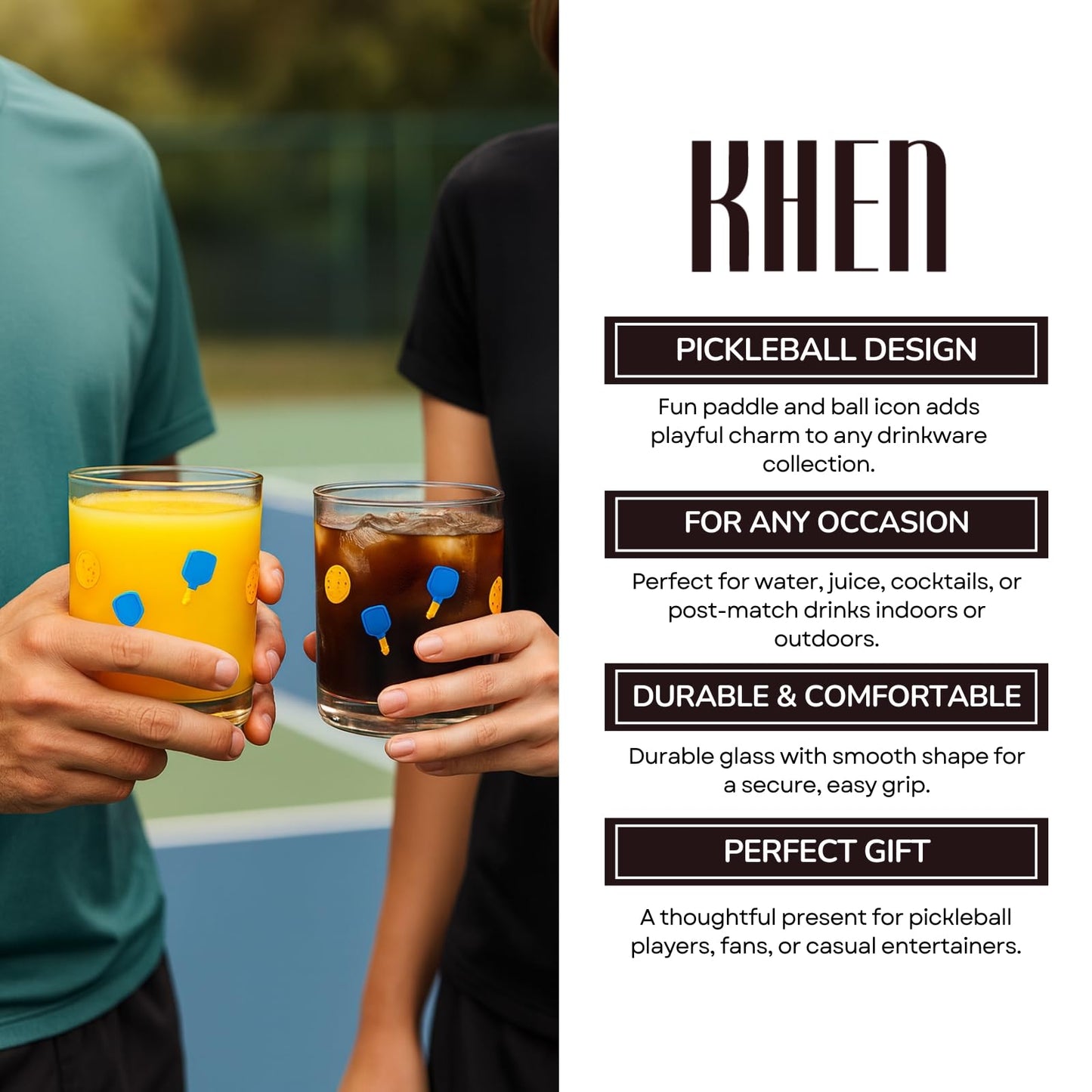 Stylish Set of 2 Khen Pickleball Juice Glasses