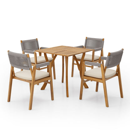 Rustic Patio Acacia Bistro Set with Cushions