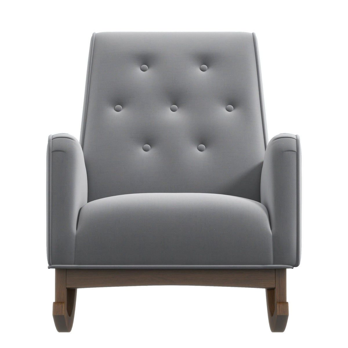 Demetrius Solid Wood Rocking Chair gray tufted upholstery with wood rockers HouseOfZazla on Tampa Home & Garden Store