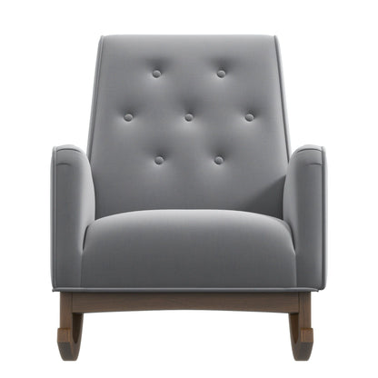 Demetrius Solid Wood Rocking Chair gray tufted upholstery with wood rockers HouseOfZazla on Tampa Home & Garden Store
