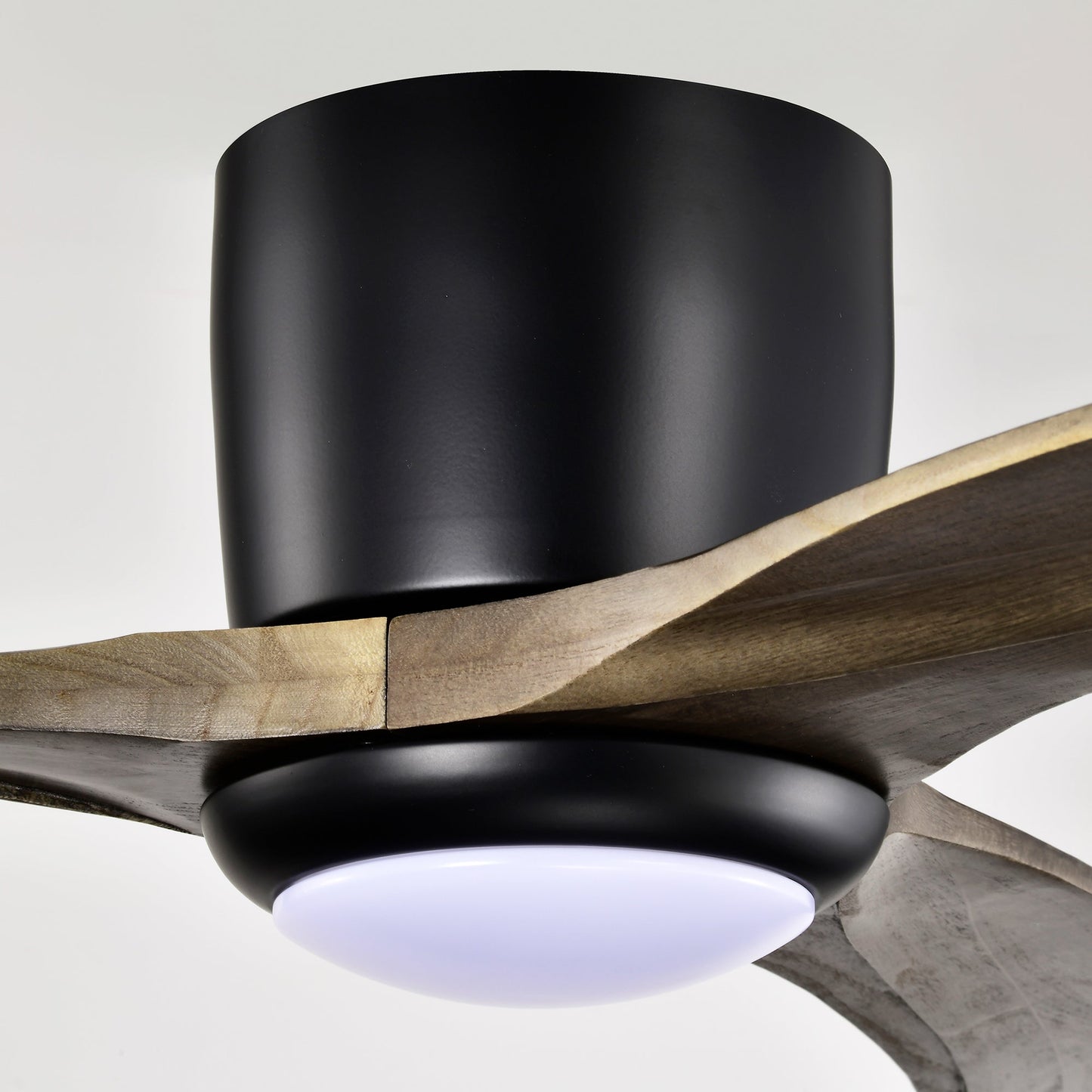 52in flush mount ceiling fan with solid wood blades, black housing, frosted light dome on Tampa Home & Garden Store
