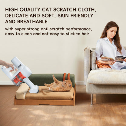Modern wooden pet bed with beige cushions for cats and dogs; cat lounging on Tampa Home & Garden Store