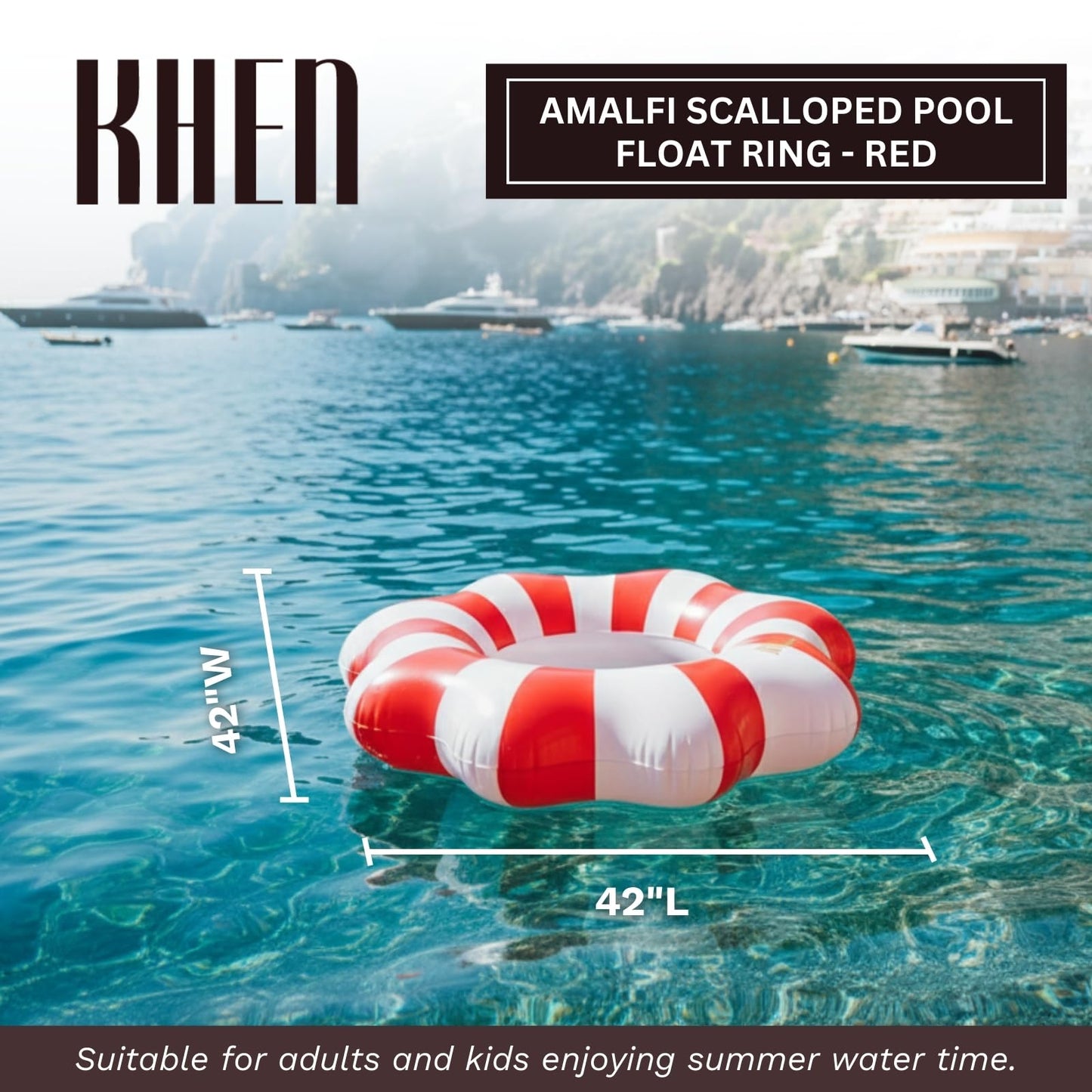 Amalfi Scalloped Pool Float Ring in Red And White