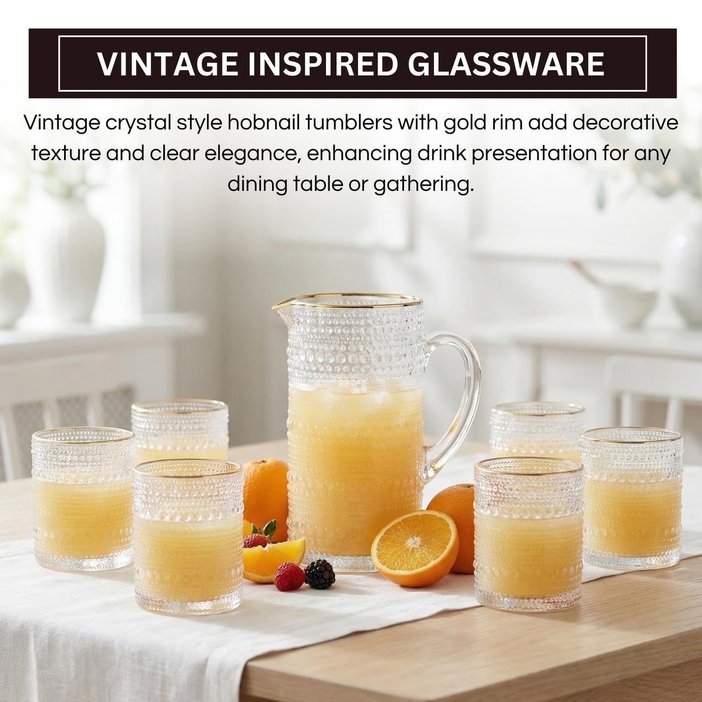 Set of 6 Clear Gold Rim Hobnail Cocktail Glasses