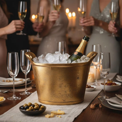 Golden Double Walled Ice Bucket and Cooler Set