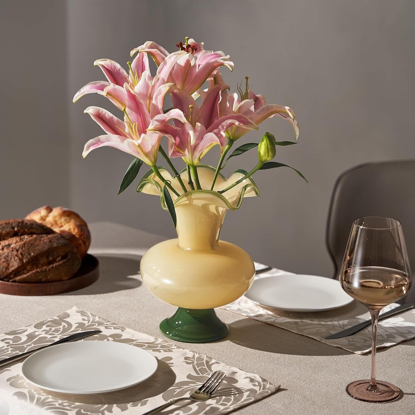 Hand Blown Glass Flower Vase And Vintage Decor
