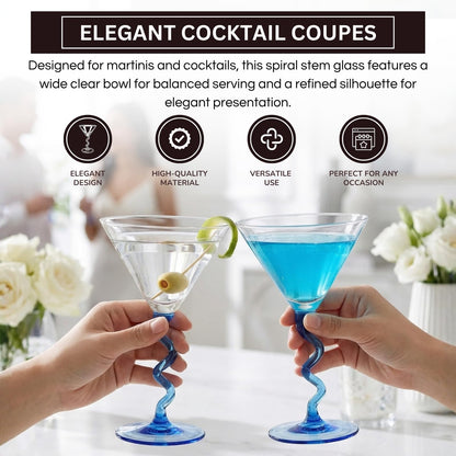 Blue Spiral Stem Martini Glass Set of 2
