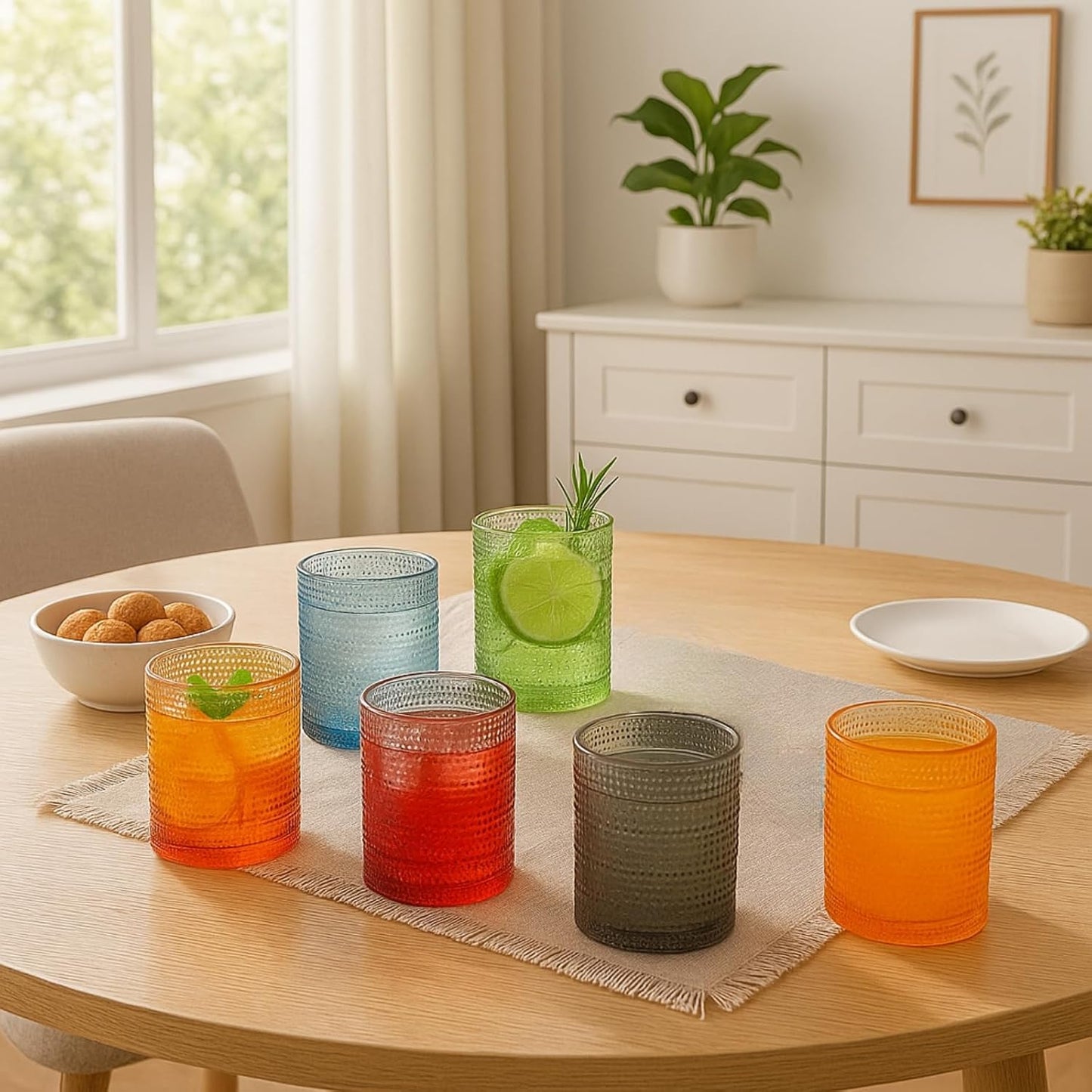 Set of Retro Hobnail and Acrylic Lowball Glasses