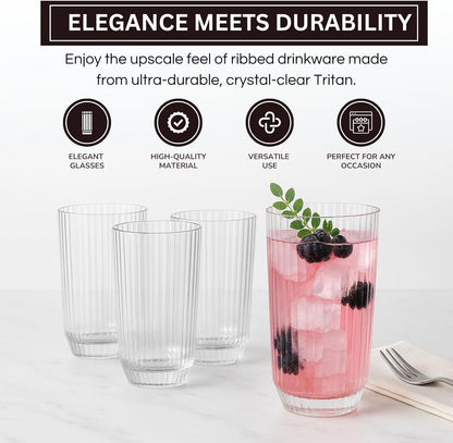 Clear and Shatterproof Ribbed Drinking Glasses