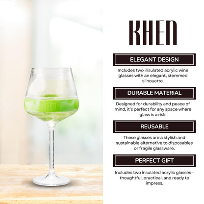 Set of 2 Stemmed Cooling Acrylic Wine Glasses