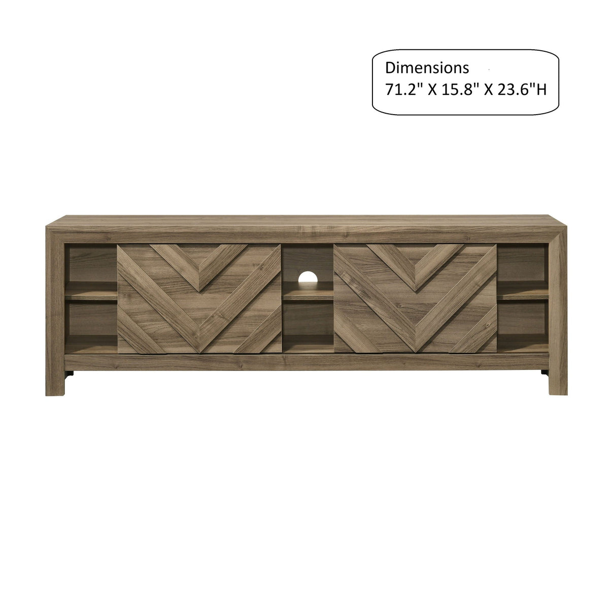 Chevron Patterned Living Room TV Stand with Sliding Doors in light brown wood finish on Tampa Home & Garden Store