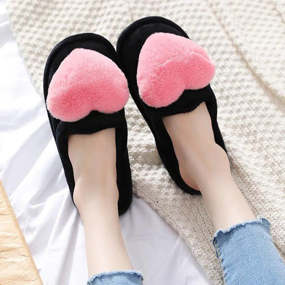 Black fluffy heart slippers pair with pink plush tops FLIPSTYLEZLLC home slippers on Tampa Store on Tampa Home & Garden Store