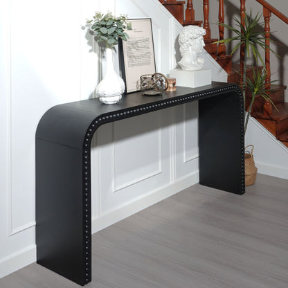 Waterfall Console Table by HouseOfZazla in black with curved seamless silhouette and bead trim on Tampa Home & Garden Store
