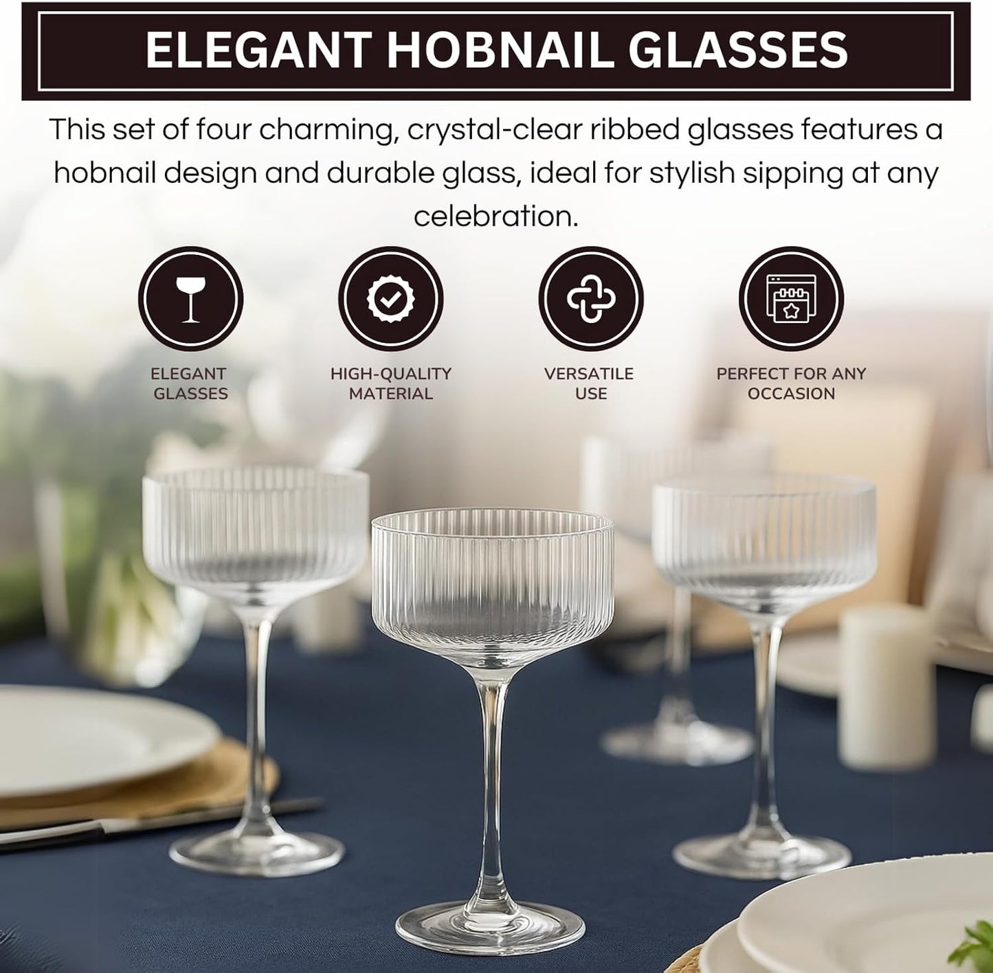 the Set Of Ribbed Coupe Glasses and Bar Drinkware