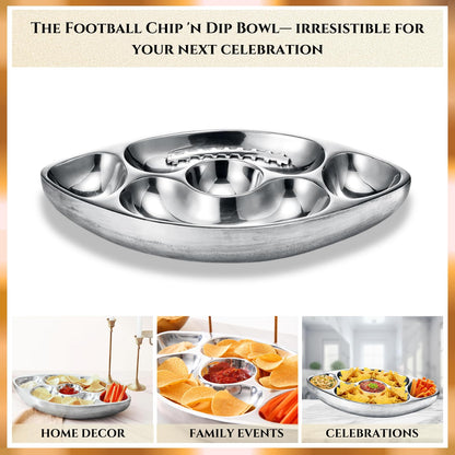 Silver Brass Football Chip and Dip Serving Bowl