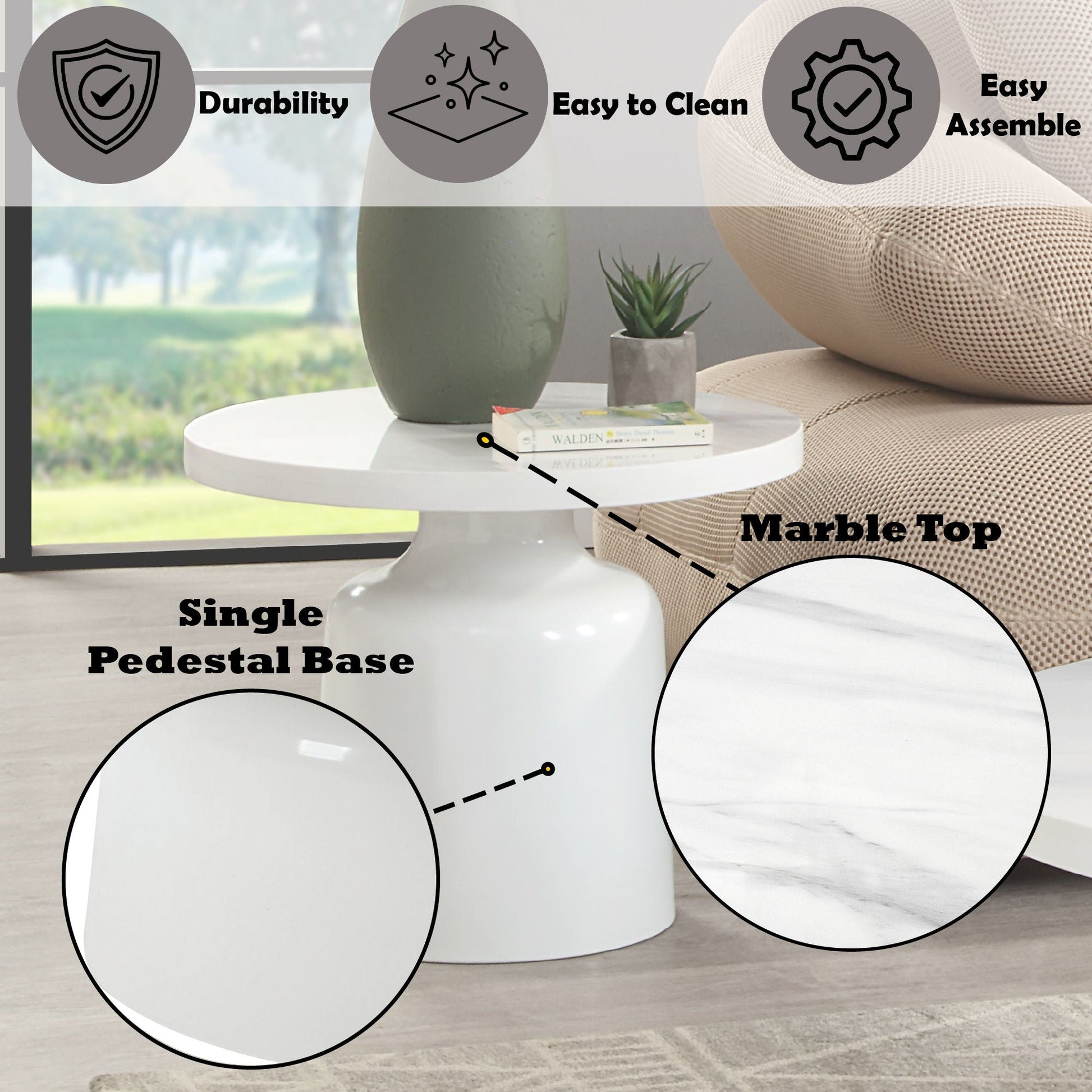 Zaid Engineering Marble High Gloss Table coffee table with white pedestal base by HouseOfZazla on Tampa Home & Garden Store