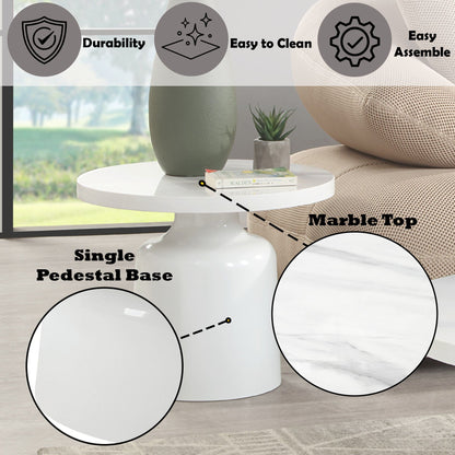 Zaid Engineering Marble High Gloss Table coffee table with white pedestal base by HouseOfZazla on Tampa Home & Garden Store