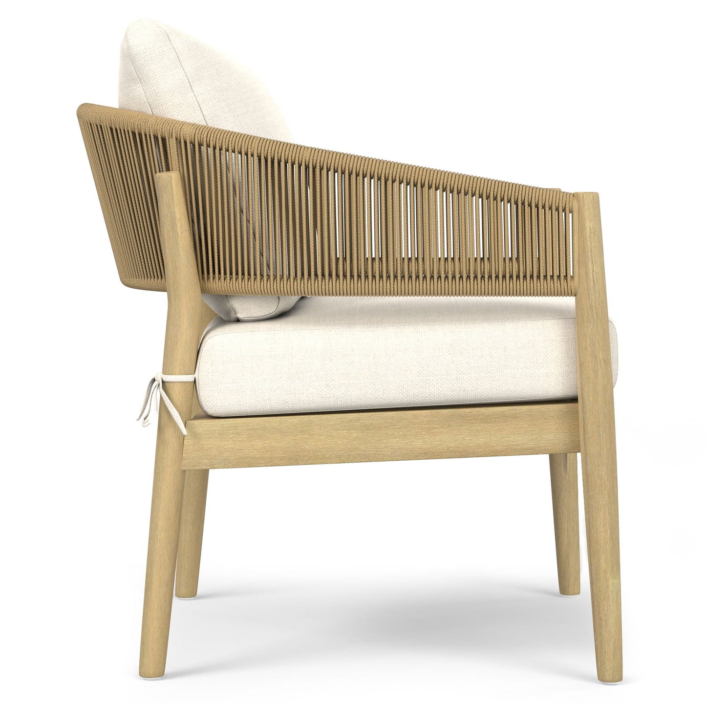 Bayshore conversation chair set of 2 in natural wood with woven rope back and beige cushion on Tampa Home & Garden Store