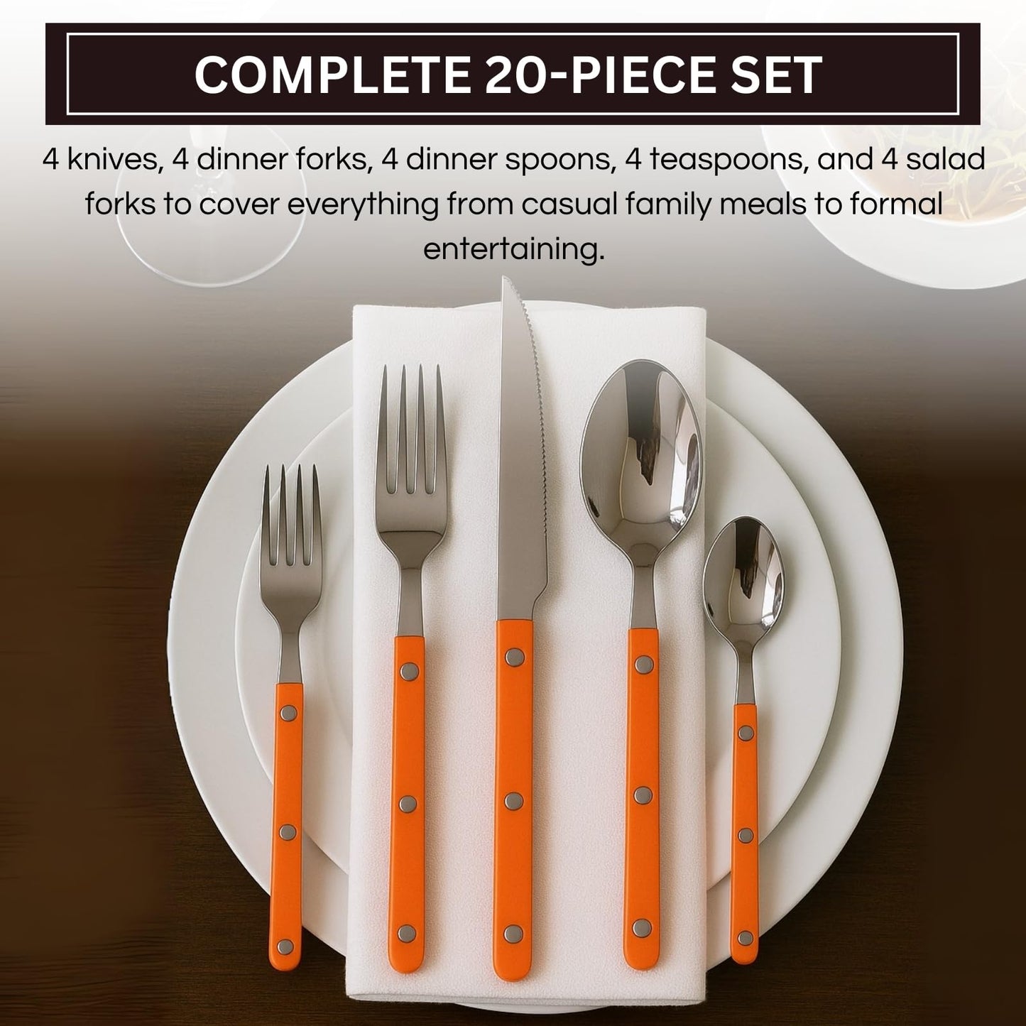 Premium 20 Piece Orange Stainless Steel Flatware