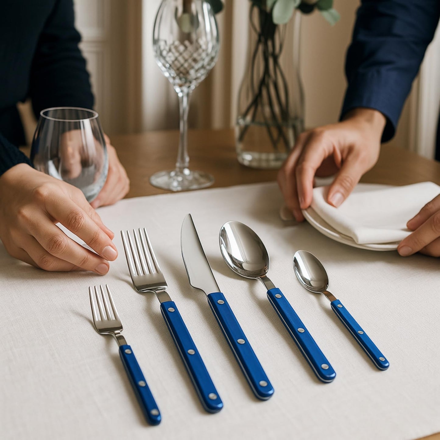 Khen Blue Stainless Steel Flatware Set of 20