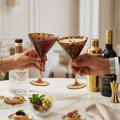 Tortoise And Leopard Print Martini Glass Set