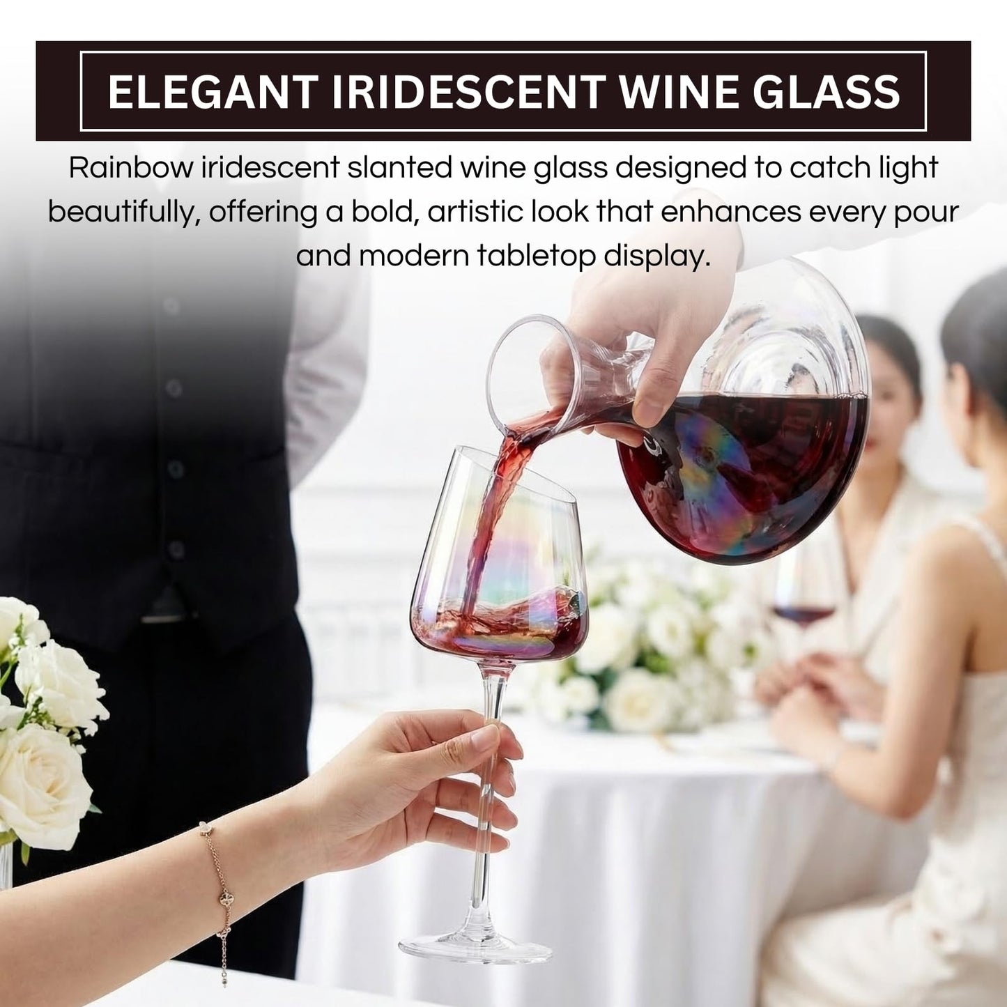 Iridescent Slanted Wine Glass and a Nice Pour