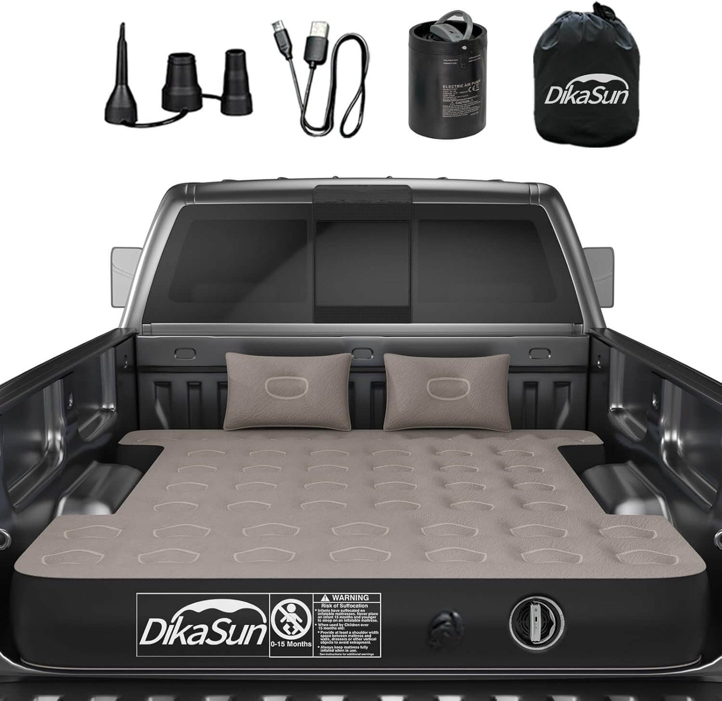 Truck bed air mattress by Dikasun Outdoor, 5.5–5.8 ft auto-inflate with pump and bag on Tampa Home & Garden Store