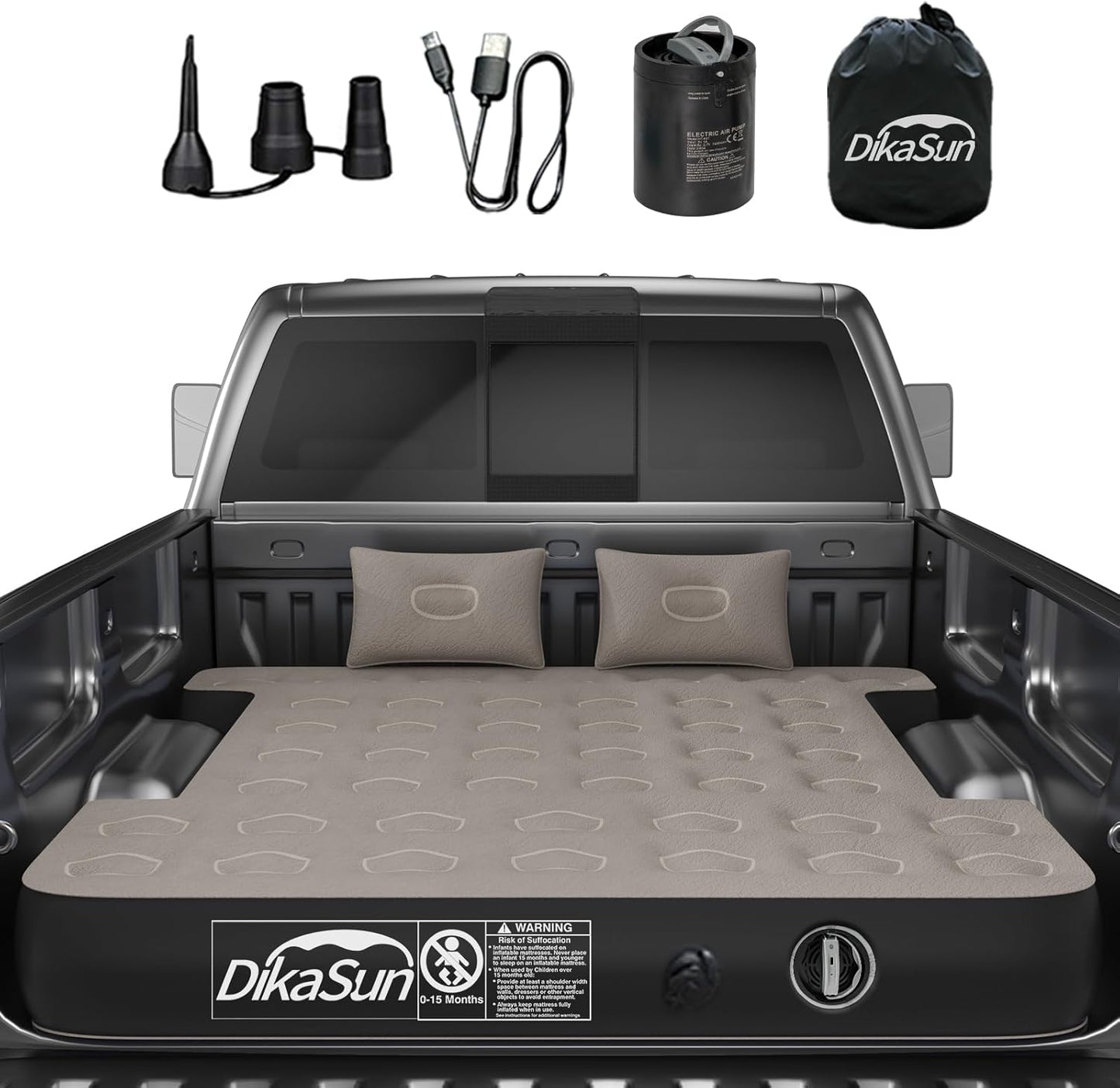Dikasun Outdoor truck bed air mattress with pump kit; fits 5.5–5.8 ft or 6–6.5 ft beds on Tampa Home & Garden Store