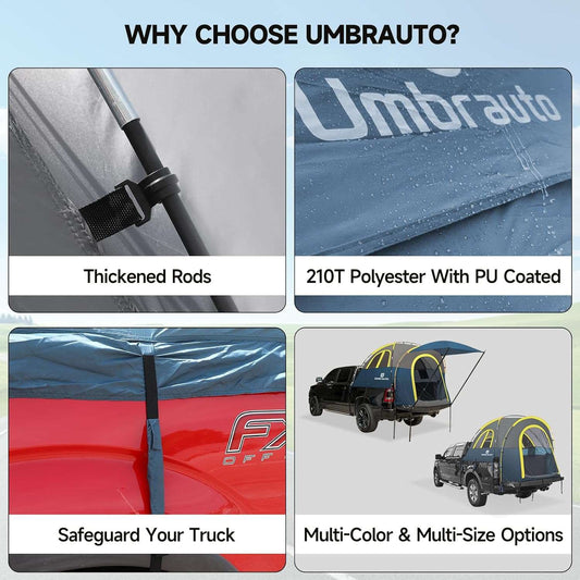 Truck Bed Tent by Umbrauto PU3000mm waterproof, 210T PU-coated polyester with thickened rods on Tampa Home & Garden Store