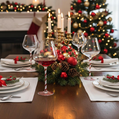 Red White Candy Cane Wine Glasses and Stripes