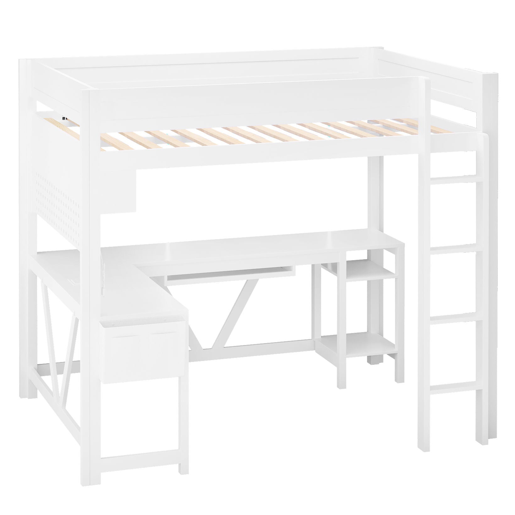Gaming loft bed with desk and LED lighting, white finish, by Unique Piece Furniture on Tampa Home & Garden Store