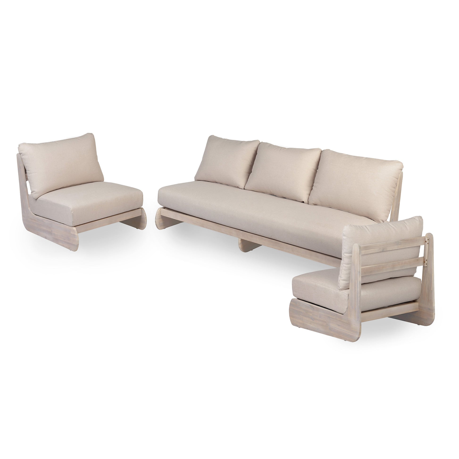 Outdoor Acacia Lazy 5 Seater Chat Set by HouseOfZazla with beige cushions on Tampa Home & Garden Store