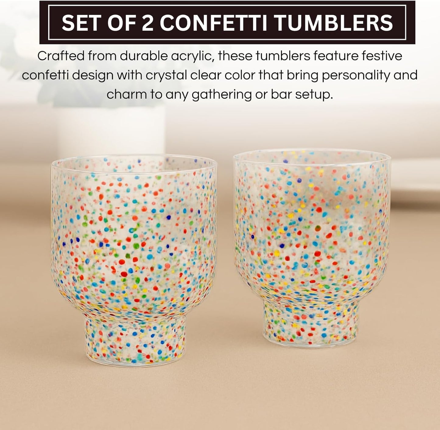 Colorful Confetti Stemless Tumbler Set and Cups