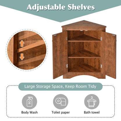 Triangle bathroom storage cabinet with adjustable shelves, freestanding walnut finish on Tampa Home & Garden Store