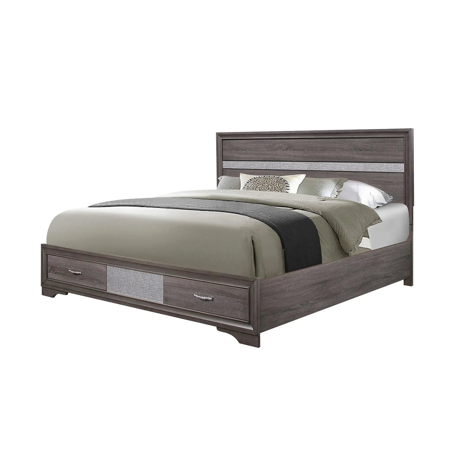 Ryder Bed Sparkle storage bed in dark wood with fabric-panel headboard and under-bed drawers on Tampa Home & Garden Store