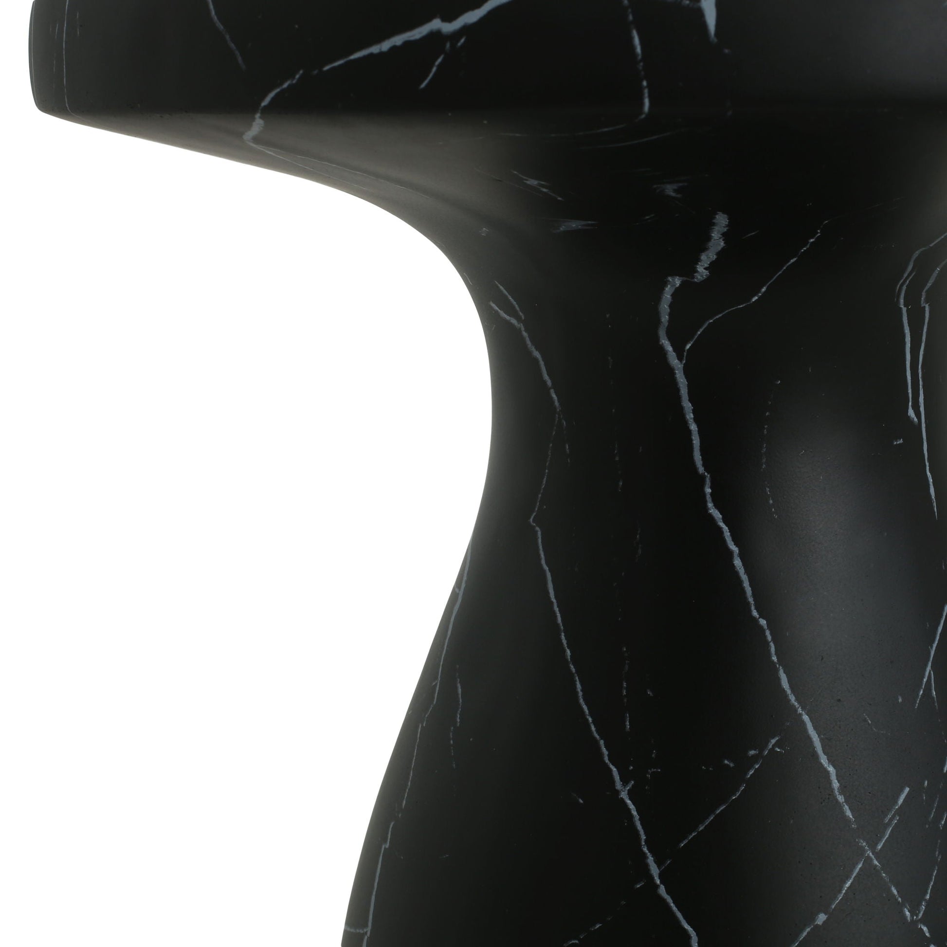 HouseOfZazla travertine side table close-up in black with white veining lightweight on Tampa Home & Garden Store